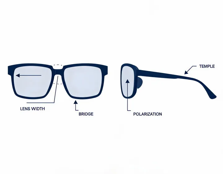 Reading sunglasses specification worksheet illustration, not a premises map